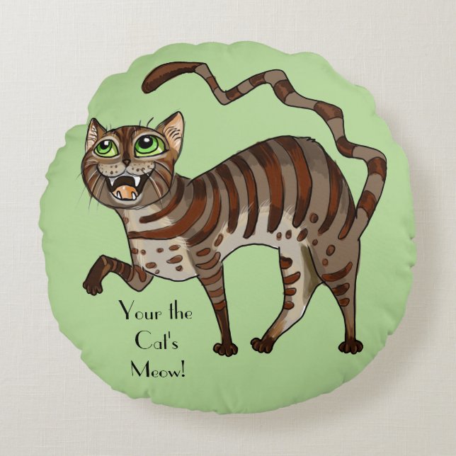 Je kat is 'Meow'. Rond Kussen (Voorkant)