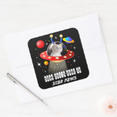 Je katten naam en afbeelding in een scifi UFO scen Vierkante Sticker (Envelop)