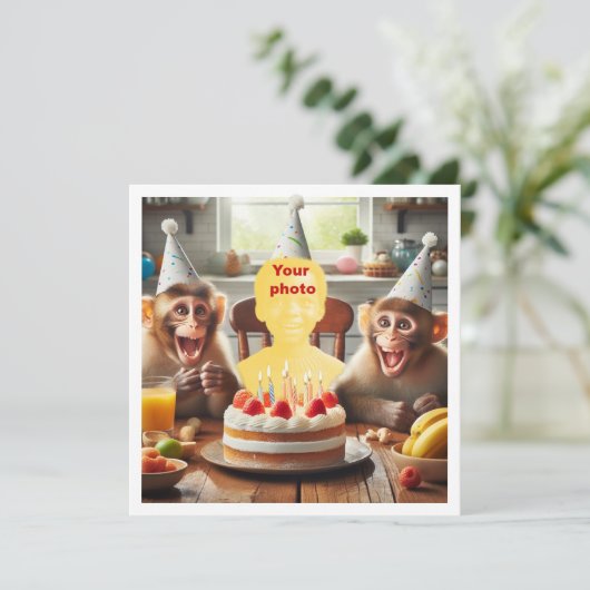 Je kind met apen, aapje verjaardag kaart (Staand voorkant)