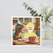 Je kind met dinosaurus, dinosaurus verjaardag, t-r kaart (Staand voorkant)