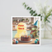Je kind met dinosaurus, dinosaurus verjaardag, t-r kaart (Staand voorkant)