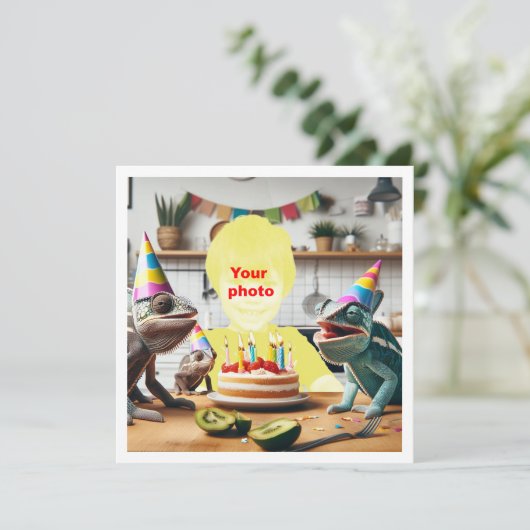 Je kind met kameleons, hagedis verjaardag kaart (Staand voorkant)