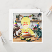 Je kind met kameleons, hagedis verjaardag kaart (Voorkant / Achterkant in situ)