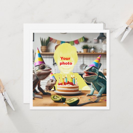 Je kind met kameleons, hagedis verjaardag kaart (Voorkant / Achterkant in situ)