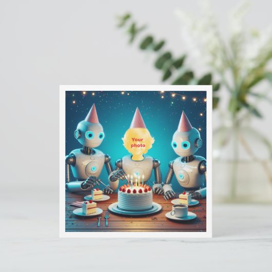 Je kind met robots, robot verjaardagskaart kaart (Staand voorkant)