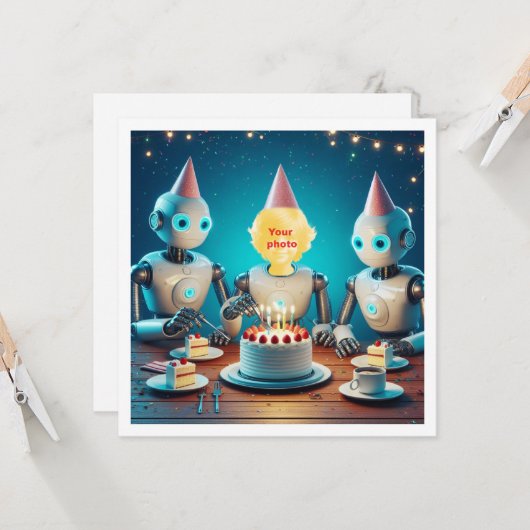 Je kind met robots, robot verjaardagskaart kaart (Voorkant / Achterkant in situ)