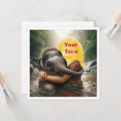 Je kind omhelst een olifant, voeg fotokaart toe kaart (Voorkant / Achterkant in situ)