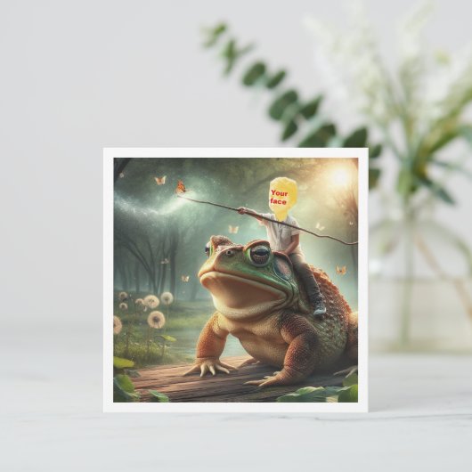 Je kind rijdt op een kikker, doe mijn gezicht op d kaart (Staand voorkant)