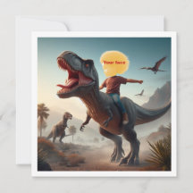 Je kind rijdt op een T-rex, doe mijn gezicht in de
