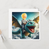 Je kind vliegt op een blauwe draak, draakaart kaart (Voorkant / Achterkant in situ)