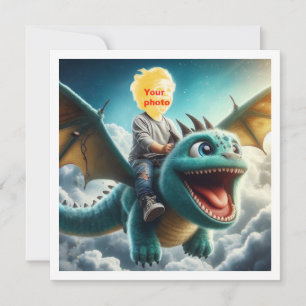 Je kind vliegt op een blauwe draak, drakenkaart kaart