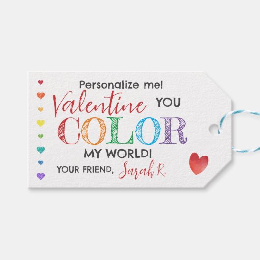 Je kleurt mijn wereld Valentijn Pen Classroom Labe Cadeaulabel (Voorkant (Horizontaal))