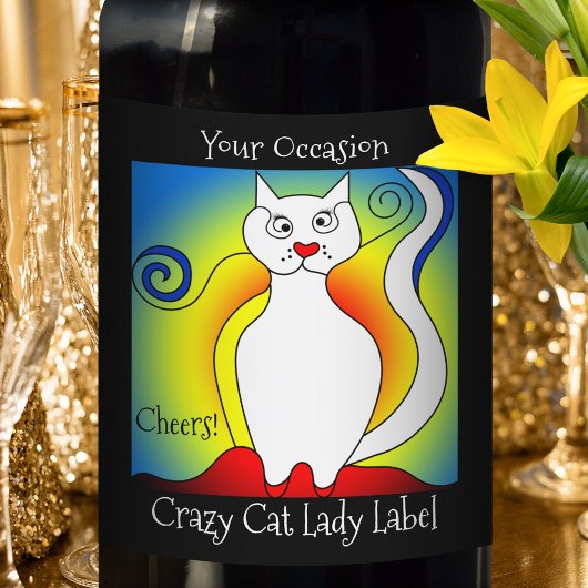 Je komt voor met een krazige kat-juweelwijn wijn etiket