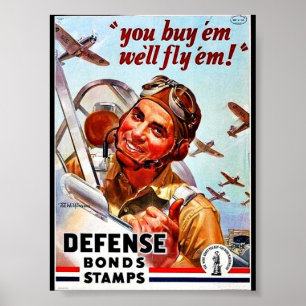 Je koopt Em, we vliegen Em. Defense Bond Stamps Poster