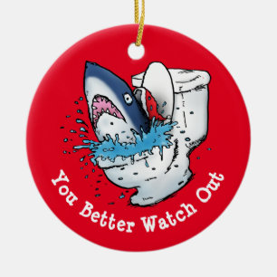 Je kunt beter kijken naar Toilet Shark Santa Red Keramisch Ornament