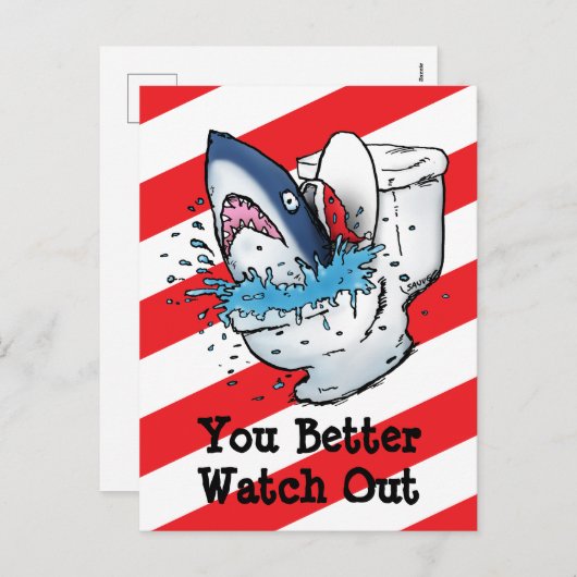 Je kunt beter uitkijken - wc-haai feestdagenkaart (Voorkant / Achterkant)