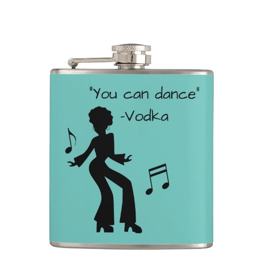 "Je kunt dansen" (wodka leugens) Heupfles (Voorkant)