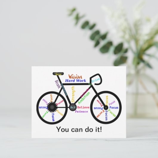 Je kunt het doen, Motivatie bike, fietscycling Briefkaart (Staand voorkant)