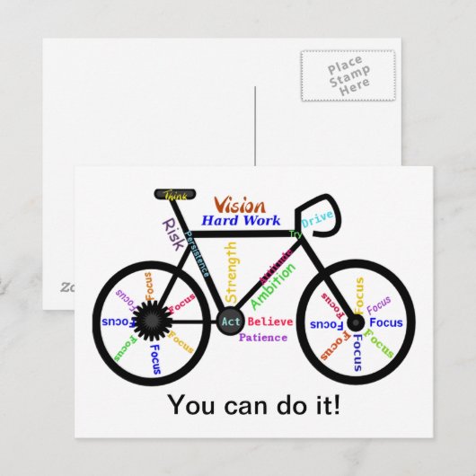 Je kunt het doen, Motivatie bike, fietscycling Briefkaart (Voorkant / Achterkant)