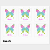 Je kunt je eigen naam sjabloon vlinder toevoegen vierkante sticker (Vel)