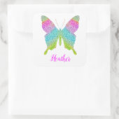 Je kunt je eigen naam sjabloon vlinder toevoegen vierkante sticker (Tas)