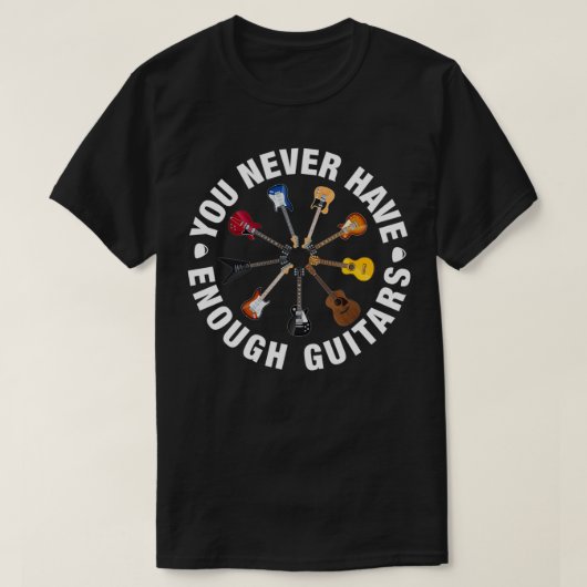 Je kunt nooit genoeg Guitar-muziekverslaafden knuf T-shirt (Design voorkant)