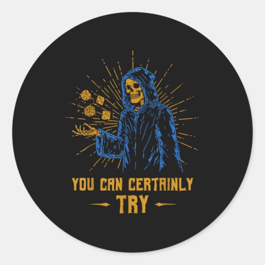 Je Kunt Zeker Skeleton Wizard Fantasy Meme Probere Ronde Sticker (Voorkant)