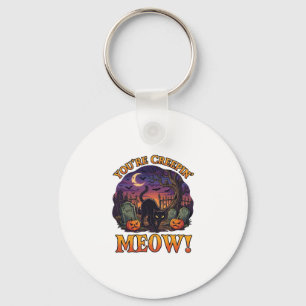 Je laat me schrikken Halloween Zwarte Kat Pompoene Sleutelhanger