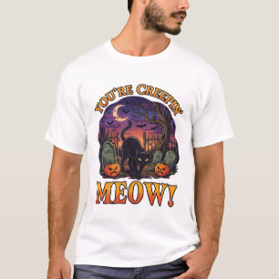 Je laat me schrikken Halloween Zwarte Kat Pompoene T-shirt