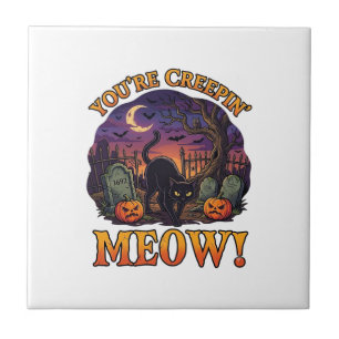 Je laat me schrikken Halloween Zwarte Kat Pompoene Tegeltje
