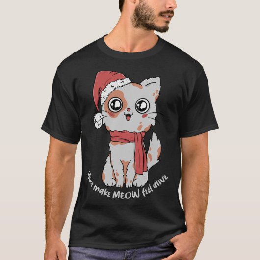 Je laat Miauw voelen levend Kerstmis Kat Santa Hoe T-shirt (Voorkant)