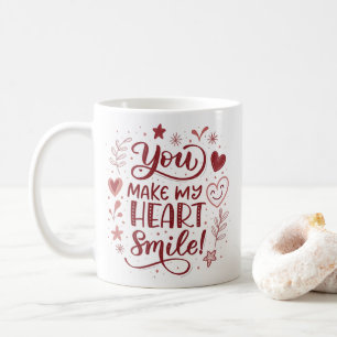 Je laat mijn Hart glimlachen Valentijn Typography Koffiemok