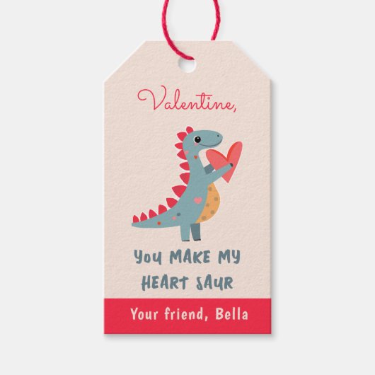 Je laat mijn Hart Saur Dinosaur Woordspeling Valen Cadeaulabel (Voorkant)