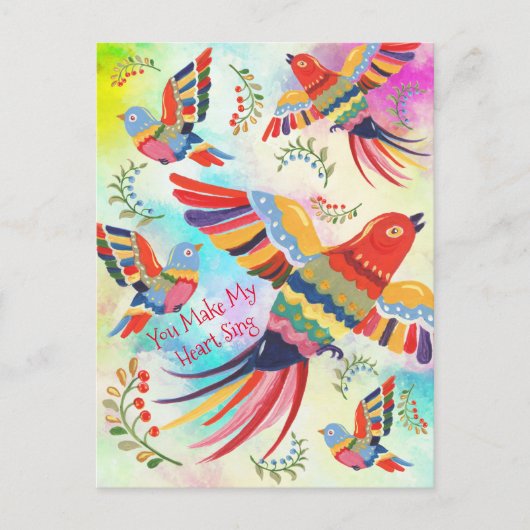 Je laat mijn hart zingen met volks kunst vogels ti briefkaart (Voorkant)