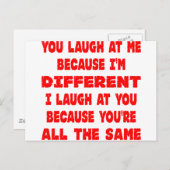 Je lacht naar me omdat ik anders ben waar ik naar briefkaart (Voorkant / Achterkant)