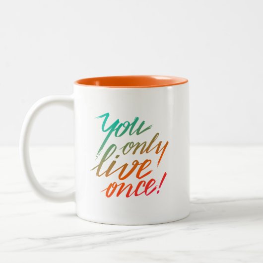 Je leeft maar één keer! Oranje en wit Tweekleurige Koffiemok (Links)