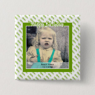 Je leeftijd en foto: Birthday Number Patroon Green Vierkante Button 5,1 Cm