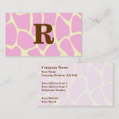 Je Letter Custom Monogram. Roze Giraffe afdrukken. Visitekaartje (Voorkant / Achterkant)