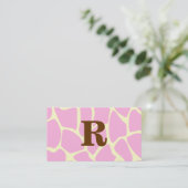 Je Letter Custom Monogram. Roze Giraffe afdrukken. Visitekaartje (Staand voorkant)
