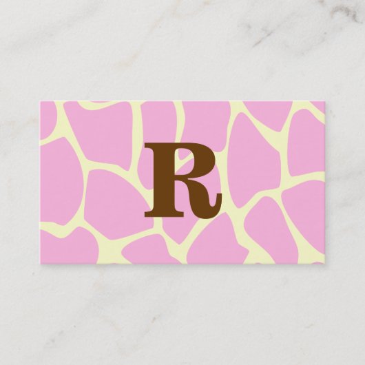 Je Letter Custom Monogram. Roze Giraffe afdrukken. Visitekaartje (Voorkant)