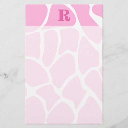 Je Letter Monogram. Personaliseer. Roze Giraffe Pa Briefpapier (Voorkant)