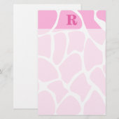 Je Letter Monogram. Personaliseer. Roze Giraffe Pa Briefpapier (Voorkant / Achterkant)