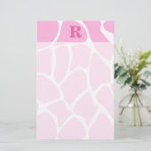 Je Letter Monogram. Personaliseer. Roze Giraffe Pa Briefpapier (Staand voorkant)