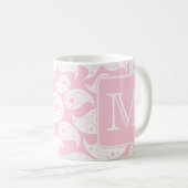 Je Letter Monogram. Roze Paisley Pattern. Koffiemok (Voorkant rechts)