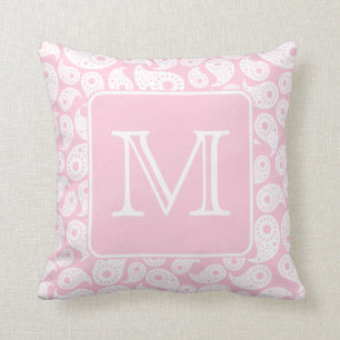 Je Letter Monogram. Roze Paisley Pattern. Kussen