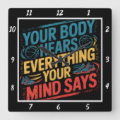 Je lichaam hoort de geest zegt sport vierkante klok (Voorkant)