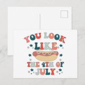 Je Lijkt Als De 4e Juli Hot Dog Patriottisch Briefkaart (Voorkant / Achterkant)