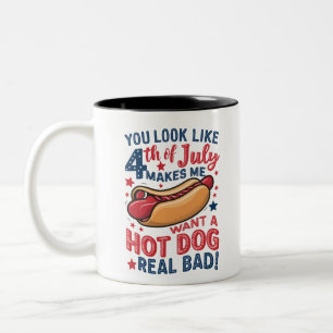 Je Lijkt Op 4 Juli Maakt Me Eten Wil Een Hotdog Tweekleurige Koffiemok