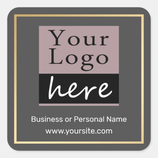 Je Logo, aangepaste Faux Gold Border Vierkante Sticker (Voorkant)
