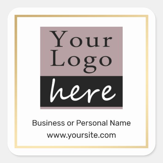 Je Logo, aangepaste Faux Gold Border Vierkante Sticker (Voorkant)
